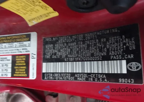 2012 Toyota Camry Se from USA, damaged, VIN 4T1BF1FK7CU500252